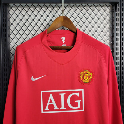 Manchester United Jersey Home Kit 2007/08 Retro Long Sleeve Football Team Soccer Shirt